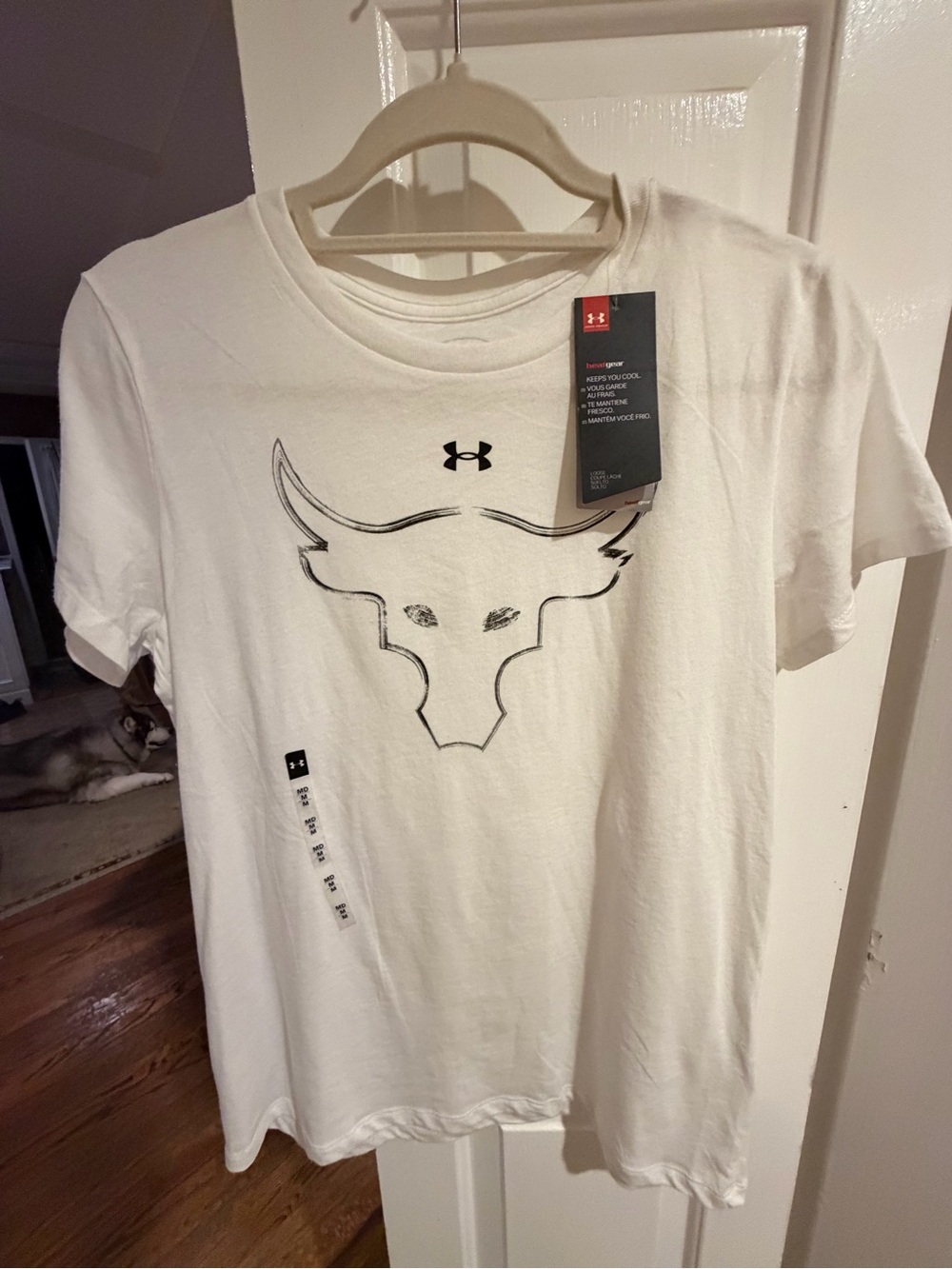 Under Armour Project x White Short Sleeve T-Shirt w Black Bull Logo, M , nwt